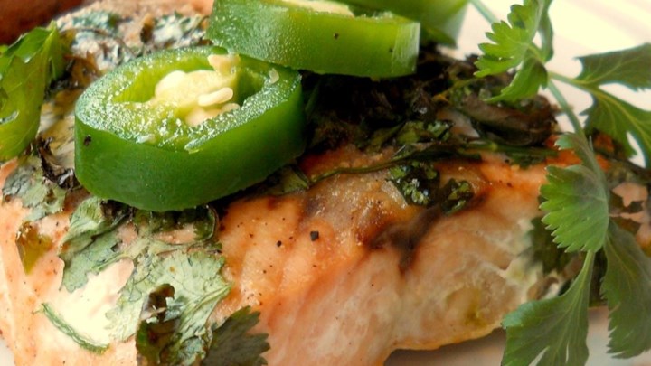 Grilled Salmon with Cilantro Sauce